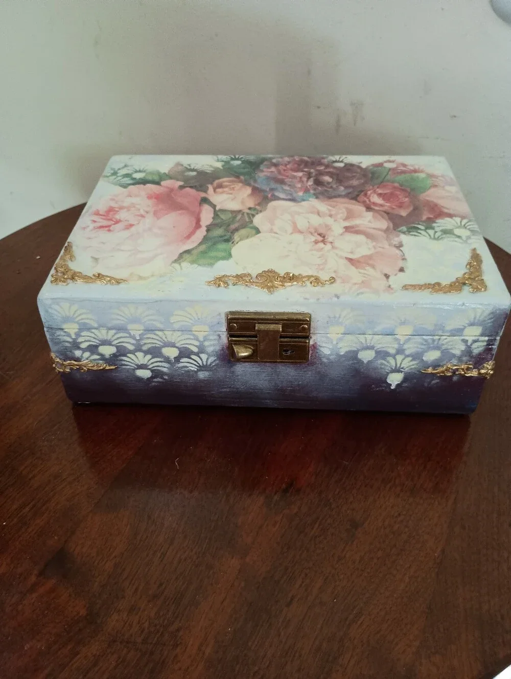 Vng Upcycled Paint/Decoupage Floral Jewelry Box